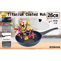 KOMAN Non-Stick Titanium Coating Wok Pan 26cm + Glass Lid thumbnail