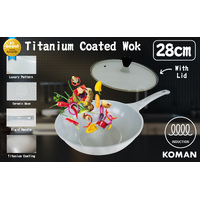 KOMAN Shinewon Vinch IH Wok Wokpan 28cm Non-stick Induction Ceramic + Glass Lid GREY thumbnail