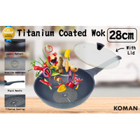 KOMAN Non-Stick Titanium Coating Wok Pan 28cm + Glass Lid thumbnail