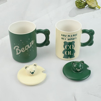 2X High-Fired Ceramic Porcelain Mug Set with Lid 400ml Bear w Tea Spoon GREEN thumbnail