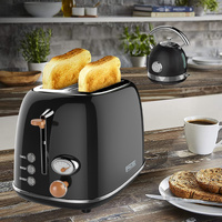 PHILEX 2-Slice Electric Toaster Bread Reheat Defrost Retro Retro BLACK thumbnail