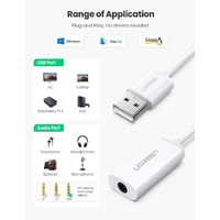 UGREEN USB A Male to 3.5 mm Aux Cable (White) thumbnail