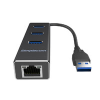 Simplecom CHN410 Aluminium 3 Port USB 3.0 HUB with Gigabit Ethernet Adapter 1000Mbps Black thumbnail
