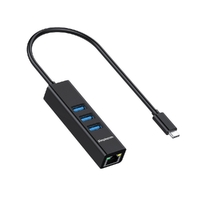 Simplecom CHN421 Aluminium USB-C to 3 Port USB HUB with Gigabit Ethernet Adapter Black thumbnail