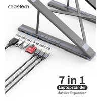 CHOETECH HUB-M48 7-in-1 Hub + Foldable Laptop stand USB-C to HDMI 4K/USB-A/TF&SD/USB-C with PD Charging thumbnail