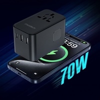 CHOETECH PD5022 70W EU/US/AUS/UK Travel Adapter with Built-in USB-C Cable - Black thumbnail