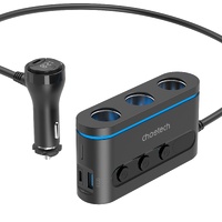 CHOETECH TC0021 3 Sockets 2C+1A Cigarette Lighter Splitter Black thumbnail