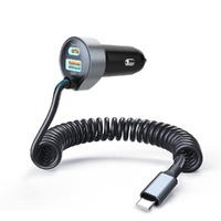 CHOETECH TC0030 65W 3-Port Fast Car Charger with 3.3ft Type-C Stretchable Cable thumbnail