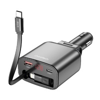 CHOETECH TC0033 105W USB-C+USB-A Fast car charger with Stretchable USB-C + Lightning cables thumbnail
