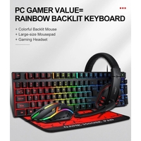 T-Wolf TF800 RGB 4-pcs Gaming Keyboard/Mouse/Headphone/Mouse Pad Kit Set thumbnail