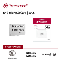 TRANSCEND TS64GUSD300S 64GB UHS-I U1 microSD w/o Adapter  (microSDHC I, C10, U1) thumbnail
