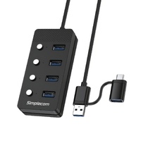 Simplecom CH345C SuperSpeed USB-A and USB-C to 4-Port USB 3.0 Hub 5Gbps Individual Switches and Power Adapter thumbnail