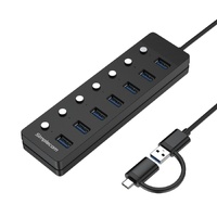 Simplecom CH375C USB-A and USB-C to 7-Port USB 3.0 Hub 5Gbps Individual Switches and Power Adapter thumbnail