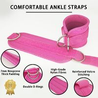 2x Adjustable Ankle Straps for Cable Machines D-Rings Gym Cuff Kickbacks Glute Workouts Leg Extensions Straps Hip Pink thumbnail