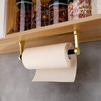 Kitchen Paper Holder Under Cabinet Screw Wall Mount Adhesive Paper Towel Holder Rectangle Gold thumbnail