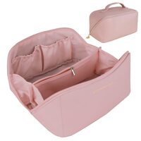 Large Travel Cosmetic Bag Portable Make up Makeup Bag Waterproof PU Leather Storage Pink thumbnail