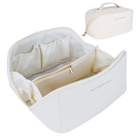 Large Travel Cosmetic Bag Portable Make up Makeup Bag Waterproof PU Leather Storage White thumbnail
