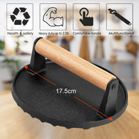 Heavy Duty Round Cast Iron Grill Burger Press Pre-Seasoned Steak Griddle BBQ Grilling thumbnail