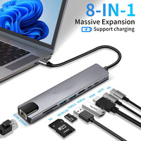 8in1 USB C Adapter 4K HDMI PD USB C Port USB 3.0 RJ45 SD/TF Card Reader Docking Station MacBook Ipad Pro Laptop thumbnail