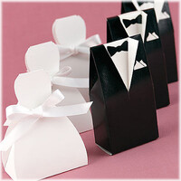 100 Pack of 50 Bride Gown and 50 Groom Tux Wedding Bridal Bomboniere Favor Candy Choc Almond Box - NW thumbnail