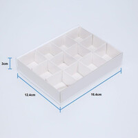 100 Pack of White Card Chocolate Sweet Soap Product Retail Gift Box - 12 bay 4x4x3cm Compartments  - Clear Slide On Lid - 16x12x3cm thumbnail