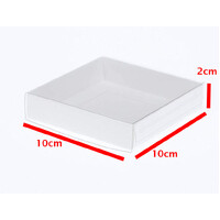 100 Pack of 10cm Square Invitation Coaster Favor Function product Presentation Cookie Biscuit Patisserie Gift Box - 2cm deep - White Card with Clear S thumbnail