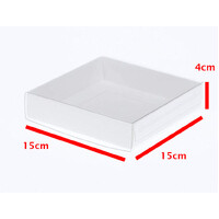 10 Pack of 15cm Square Invitation Coaster Favor Function product Presentation Cookie Biscuit Patisserie Gift Box - 4cm deep - White Card with Clear Sl thumbnail