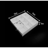 50 Pack of White Card Chocolate Sweet Soap Product Reatail Gift Box - 9 bay 4x4x3cm Compartments  - Clear Slide On Lid - 12x12x3cm thumbnail