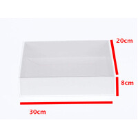 50 Pack of White Card Box - Clear Slide On Lid - 30 x 20 x 8cm -  Large Beauty Product Gift Giving Hamper Tray Merch Fashion Cake Sweets Xmas thumbnail