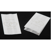 50 Pack Wedding Cake Bags Greaseproof Wax Paper Slice Take Home Favour Silver Heart n Message thumbnail