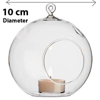 10 x Hanging Clear Glass Ball Tealight Candle Holder  - 10cm Diameter / High - Wedding Globe Decoration Terrarium Succulent Plant Mini Garden Holder D thumbnail