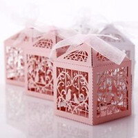 50 Piece Pack - Pink Dove Bird Heart Baby Birth naming Ceremony Bomboniere Favor Lolly Gift Card Box thumbnail