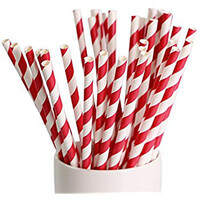 50 Pack Red White Drinking Straws Biodegradable Eco Paper Birthday Party Event Bistro Bar Cafe Take Away thumbnail