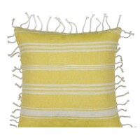 Pack of 4 Fresh Yellow & White Striped Cushion Cover with knotted edging thumbnail