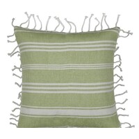 Pack of 4 Fresh Green & White Striped Cushion Cover with white knotted edging thumbnail