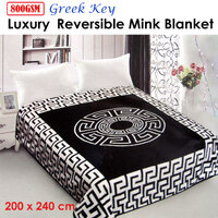 800GSM Luxury Reversible Mink Blanket Greek Key Black Queen 200 x 240 cm thumbnail