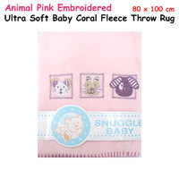 Animal Pink Embroidered Polar Fleece Baby Blanket 80 x 100 cm thumbnail