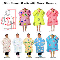 Girls Comfy Warm Blanket Hoodie with Sherpa Fleece Reverse Love Hearts thumbnail