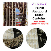 Pair of Caria Black Jacquard Tassels Unlined Curtains 145 x 210 cm thumbnail