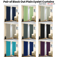 Pair of Blockout Plain Eyelet Curtains Sage thumbnail