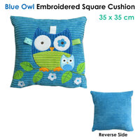 Blue Owl Embroidered Applique Square Cushion thumbnail