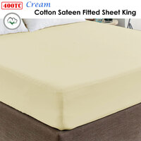 400TC Cream 100% Cotton Sateen Fitted Sheet King thumbnail