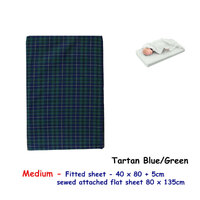 Tartan Blue Green Bassinet Fitted Sheet with a Flat Sheet Sewed Attached thumbnail