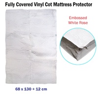 Fully Covered Vinyl Cot Mattress Protector Embossed Rose White 68 x 130 + 12 cm thumbnail