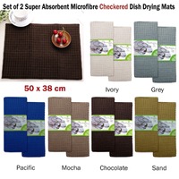 Set of 2 Microfibre Checkered Dish Drying Mats Mocha thumbnail