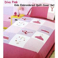 Diva Girls Accessories Embroidered Quilt Cover Set Single thumbnail