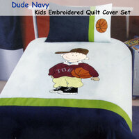 Dude Basketball Embroidered Quilt Cover Set Single thumbnail