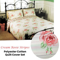 Cream Rosie Stripes Polyester Cotton Quilt Cover Set Queen thumbnail