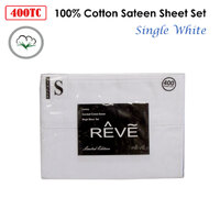 400TC Reve 100% Cotton Sateen Sheet Set White Single thumbnail
