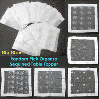 White Sequined Organza Glitter Table Cloth Topper 90 x 90 cm thumbnail